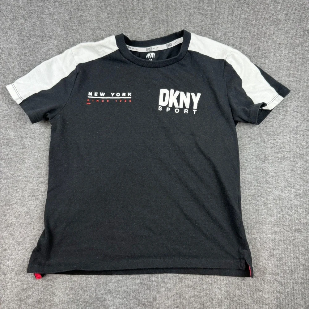 DKNY Sport T-Shirt Kids Size‎ 10 Black White Graphic Short Sleeve Tee